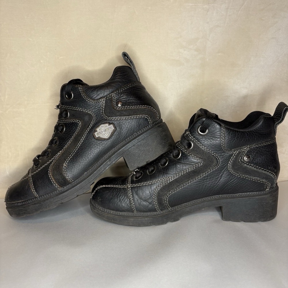 Harley-Davidson 2000s Vintage Boots Size 8 Women's Black Leather Lace Up Biker